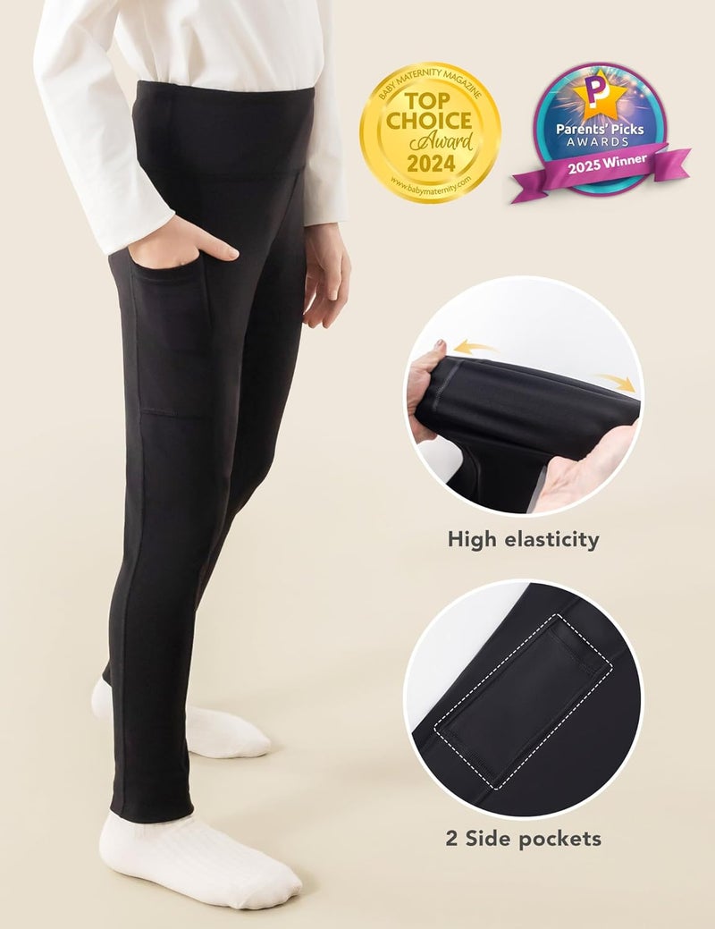 HOFISH Girls' Athletic Leggings with Pockets, Kids Dance Running Yoga Pants, Workout Active Dance Tights for Girls - Image 3